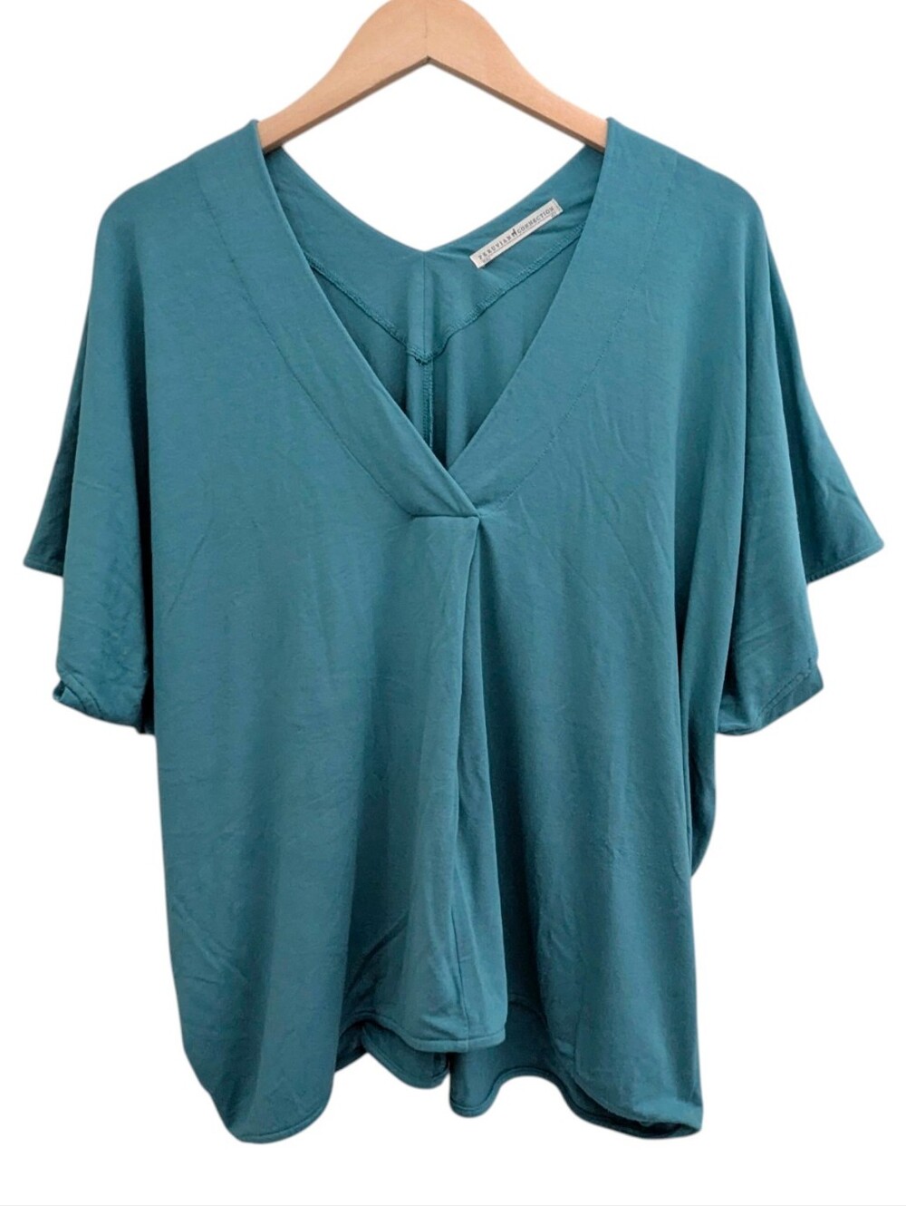 Peruvian Connection Top Medium Teal Blue Green Viscose V-Neck Blouse Pullover